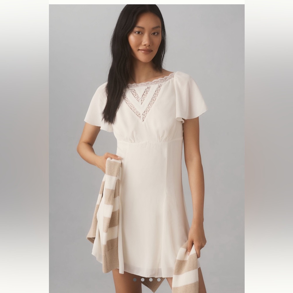 NWOT Reformation White Vintage Style Lace Detail Mini Dress size 4 🦋